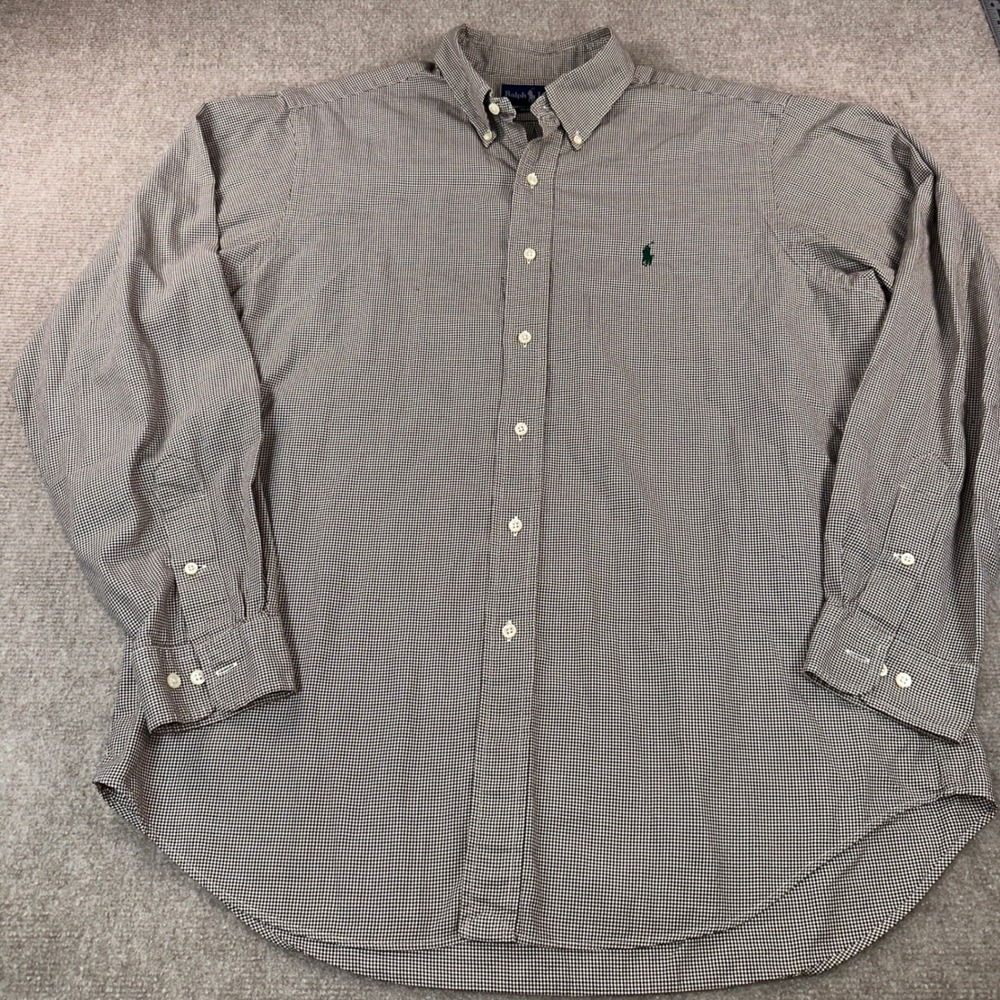 Ralph Lauren Mens Classic Fit Houndstooth Button Down Shirt Brown White 16.5 L